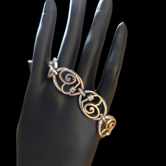BRIGHTON Vintage Swirl Heart And Crystal Link Bracelet SWEET AND SPARKLY! - Picture 3 of 11